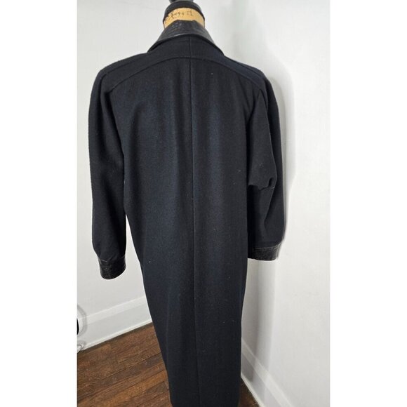Vintage Black Wool Leather Trim Overcoat Classic - Picture 4 of 16